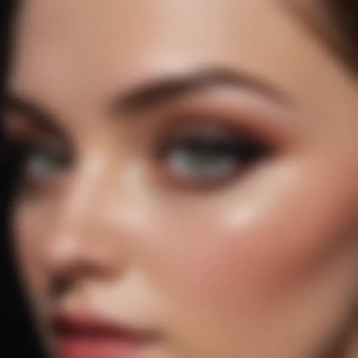 Close-up of eyeshadow application on eyelids.