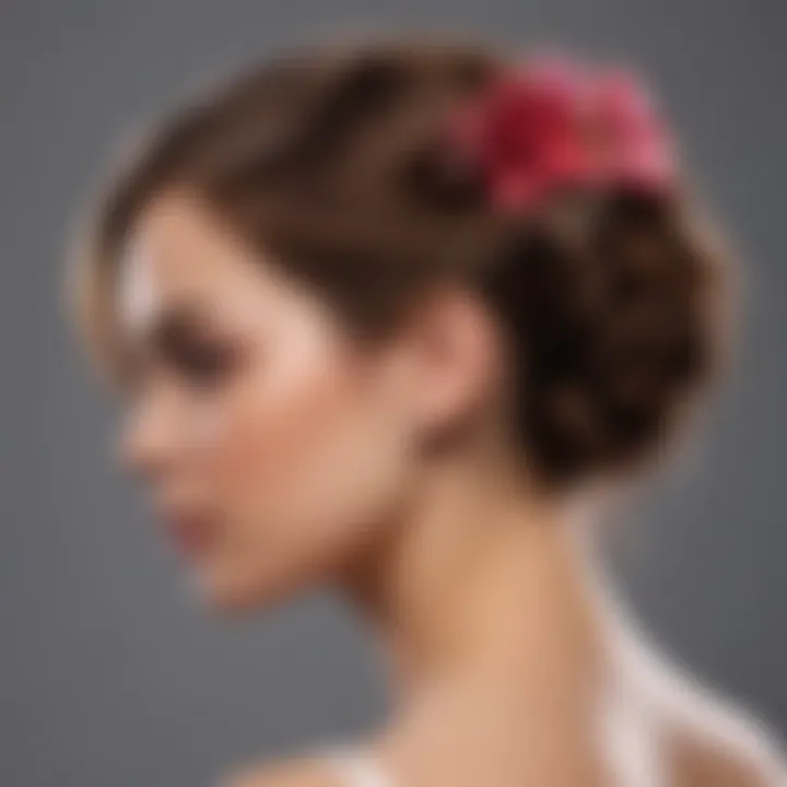 Romantic updo adorned with floral accents for a wedding