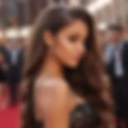 Ariana Grande showcasing her long, sleek hair extensions at a red carpet event