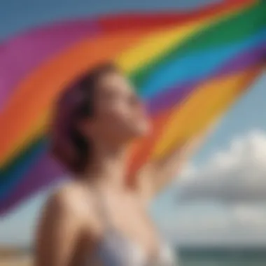 Artistic depiction of a rainbow asexual flag waving in the wind