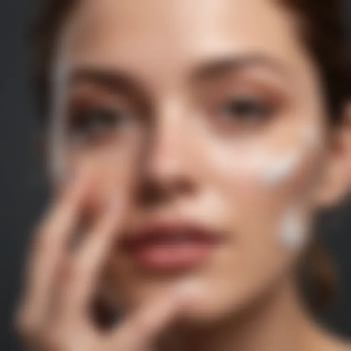 A close-up of a person applying face cream with SPF to their face