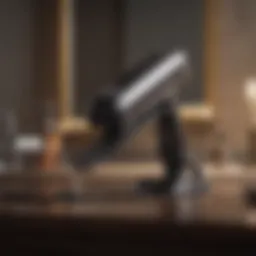 Close-up of a flat iron on a vanity