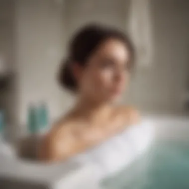 A luxurious bathtub scene with sulfate-free shampoo and soft towels, reflecting self-care.