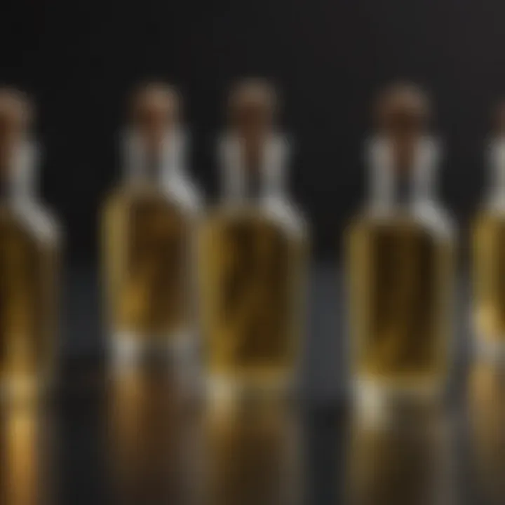 Close-up of natural carrier oils in elegant glass bottles