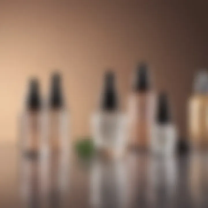 Various serums displayed in elegant bottles, emphasizing their ingredients and benefits.