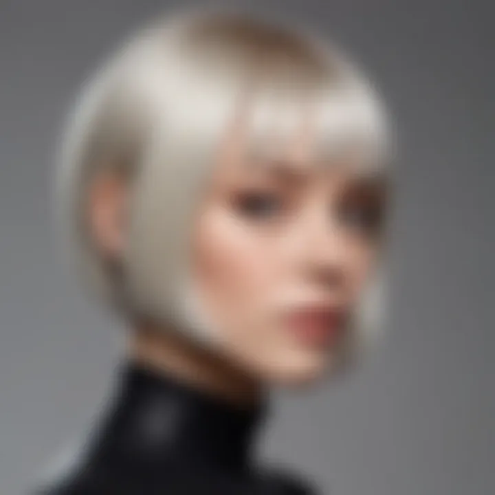 Bleached platinum hair styled in a sleek and sophisticated bob