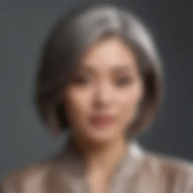 Chic Asian lady with grey hair coverage in rich chestnut hues