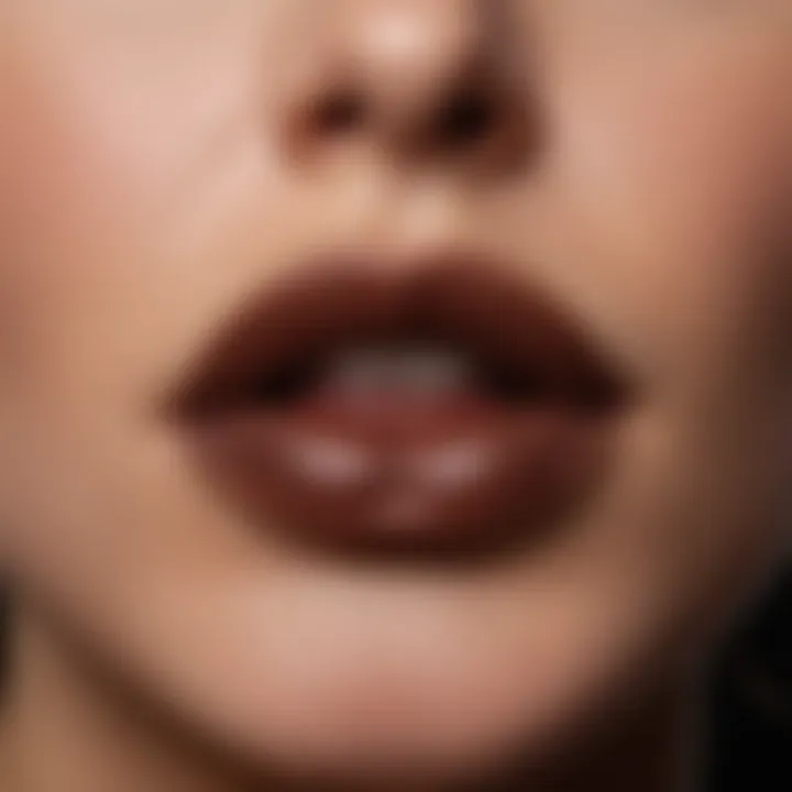 Close-up of perfectly outlined lips in chocolate brown