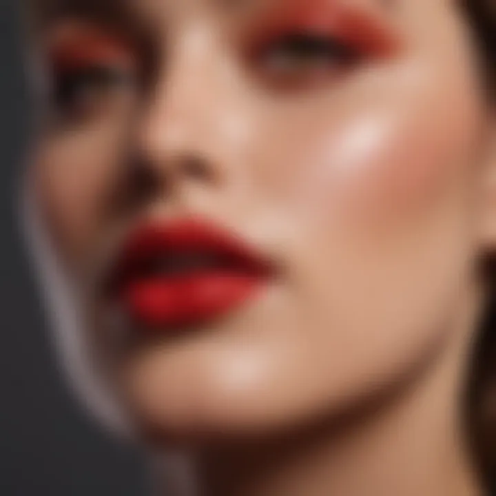 Rich red lipstick shade on warm-toned skin