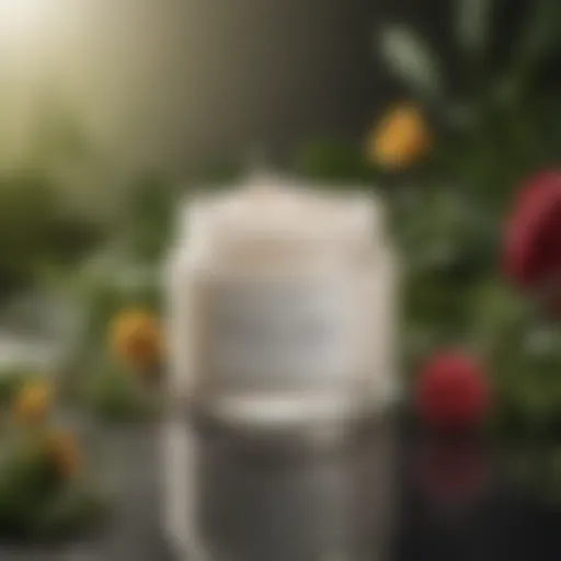 A luxurious cleansing balm in a glass jar surrounded by botanical ingredients