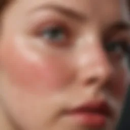 Close-up of a rosacea-affected skin area exhibiting redness and irritation