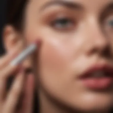 A serene environment featuring a person applying lip treatment.