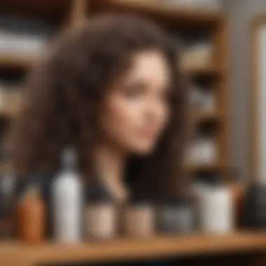 Curly hair products displayed on a wooden shelf