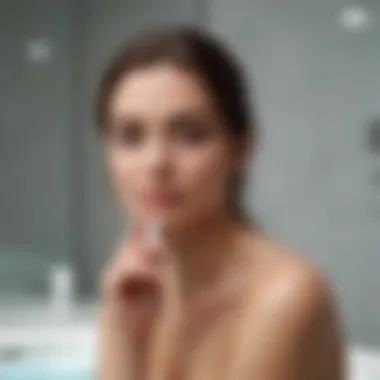 User applying Dermavel in a serene bathroom setting