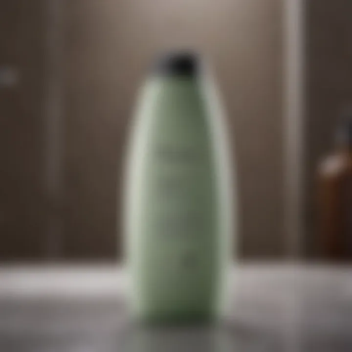 A bottle of volumizing shampoo with thick hair in the background