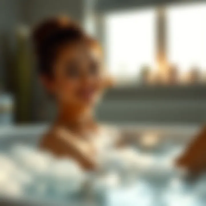Person enjoying a serene bubble bath experience