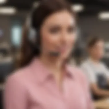 Helpful Customer Support Representative Customer service representative assisting a client with a friendly smile
