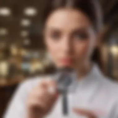 Cropped view of a person holding a magnifying glass to search for customer service information