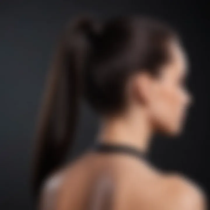 Dark ref hair styled in a sleek and chic ponytail