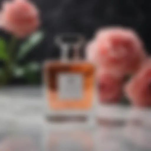 Elegant floral perfume bottle on marble background