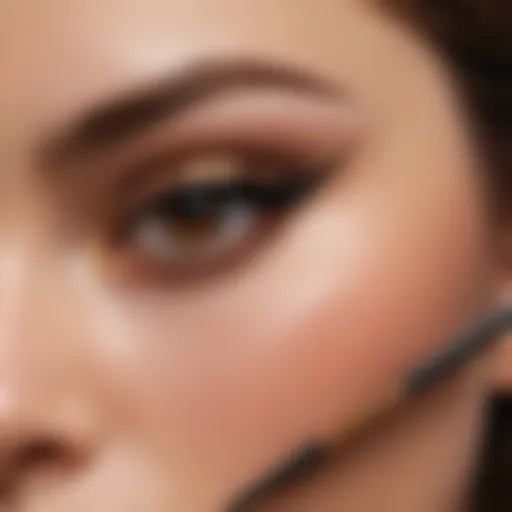 Elegant makeup brush applying brown sparkle eyeliner