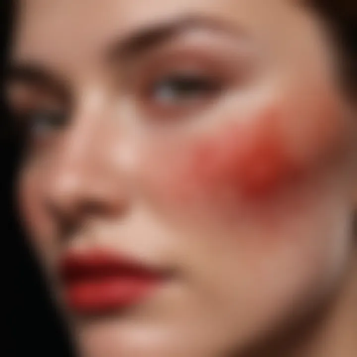 Close-up of a red rash on facial skin