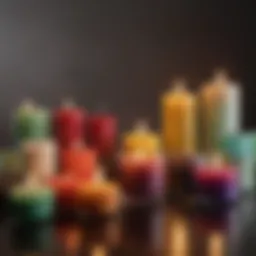 An array of elegantly designed scented candles in various colors and shapes