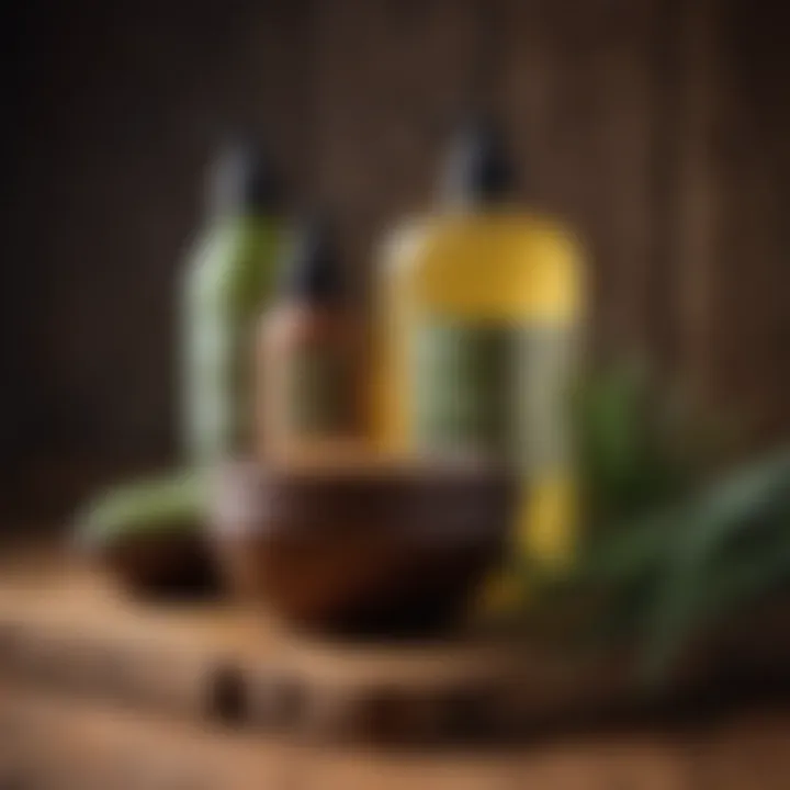 Natural hair care products displayed on a wooden surface