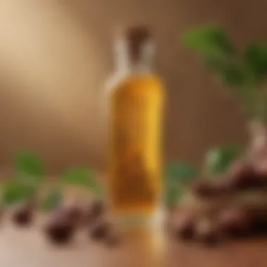 Jojoba Oil in Glass Bottle with Jojoba Seeds