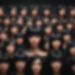 A diverse collection of luxurious black wigs on display