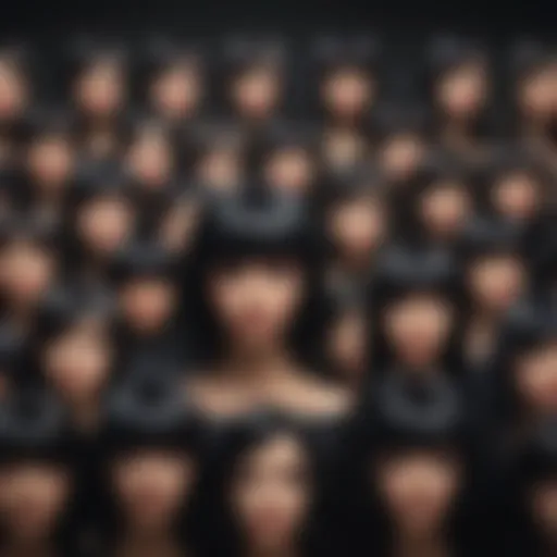 A diverse collection of luxurious black wigs on display