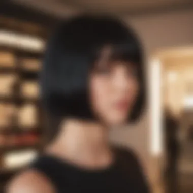Trying on a Black Wig A stylish individual trying on a beautiful black wig