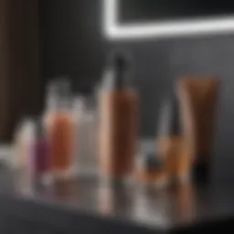 A collection of dark spot remover products on a vanity table