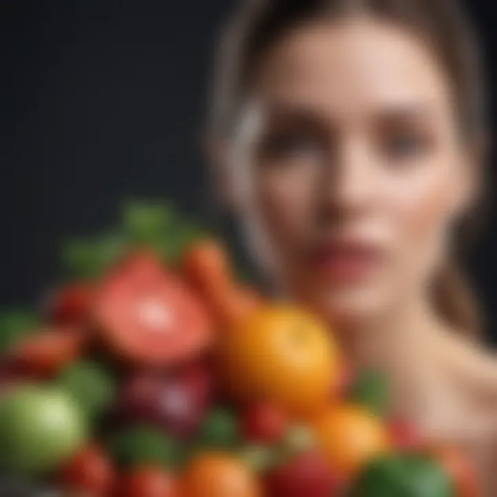 A vibrant plate of fresh fruits and vegetables highlighting a balanced diet's role in skincare.