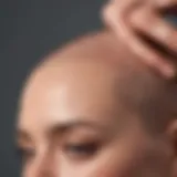 Close-up of a woman examining her scalp for bald spots