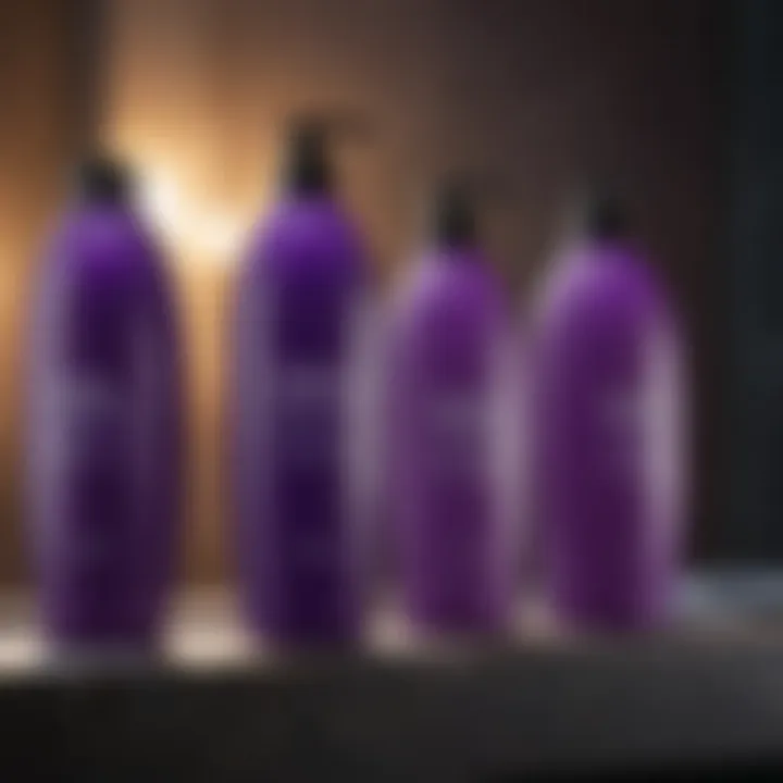 Comparative display of various purple shampoo brands