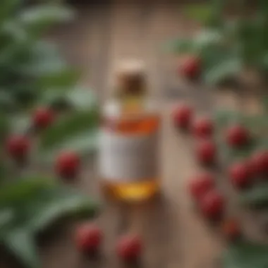Seaberry Face Oil: The Essence of Skincare A bottle of seaberry face oil on a wooden surface surrounded by natural elements