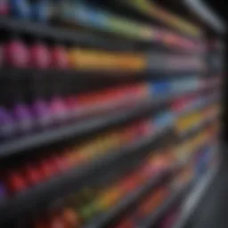 Vibrant color palette of hair dye products on display