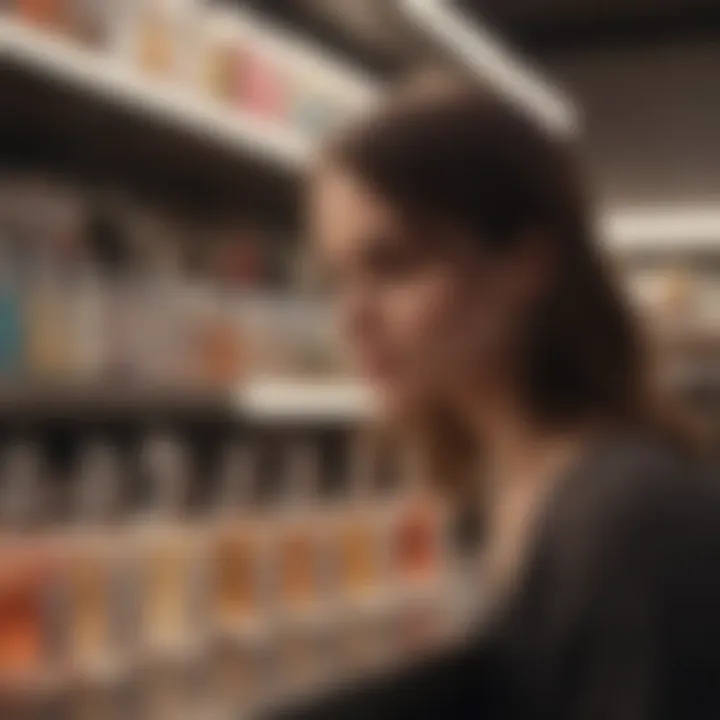 A close-up of a consumer exploring different fragrance samples at a boutique.