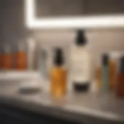 A close-up of acne treatment products on a vanity