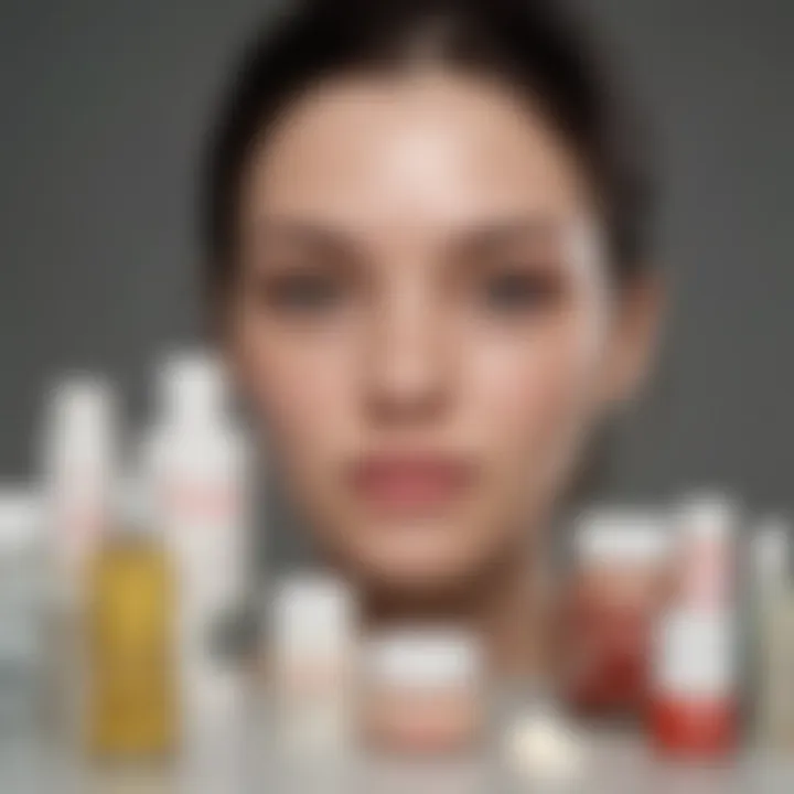 An array of different acne creams arranged aesthetically.