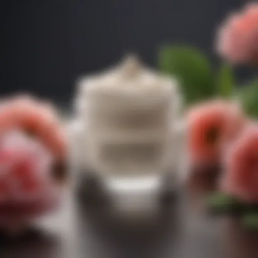 Close-up of a luxurious eye cream jar with a delicate floral background