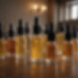 A selection of luxurious face oils arranged elegantly on a wooden surface
