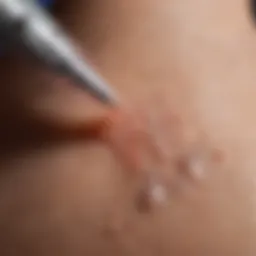 Close-up of fibroblast plasma pen in action on skin