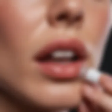 A soothing scene of lips being applied with medicated chapstick, highlighting the application process.