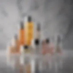 A selection of top OTC anti-aging skincare products displayed on a marble surface