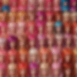 A vibrant display of various Barbie doll wigs showcasing different styles and colors