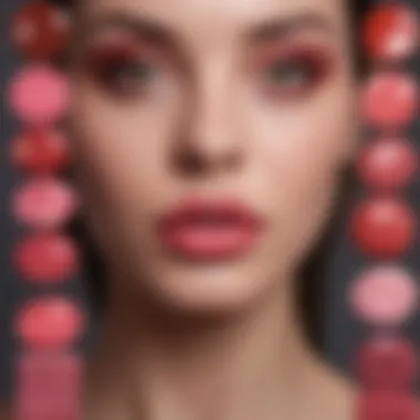 A vibrant palette of Dior lip shades arranged artistically.