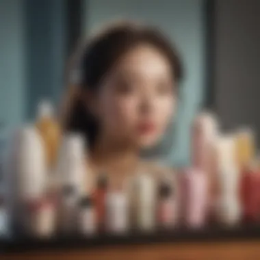 A vibrant display of various Korean skincare products showcasing diversity