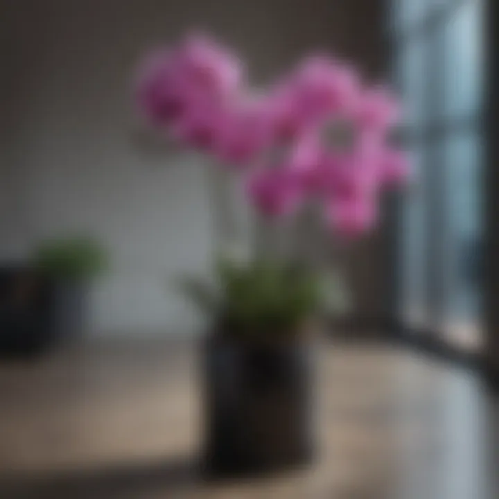 Elegant urban stems orchid in a modern setting